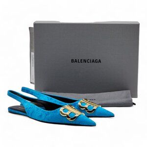 Balenciaga Velvet BB Knife Slingback Flat Shoes